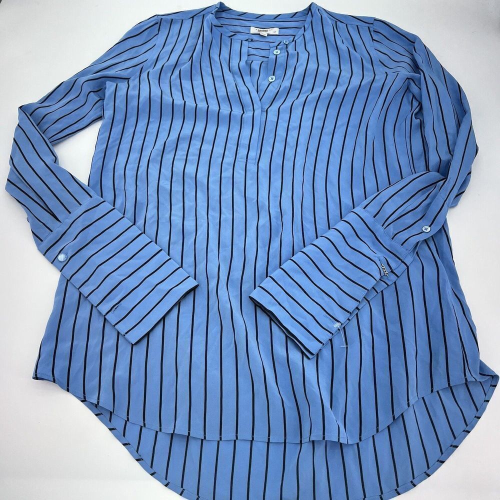 Equipment Femme Blue Striped 100% Silk Blouse Size Small